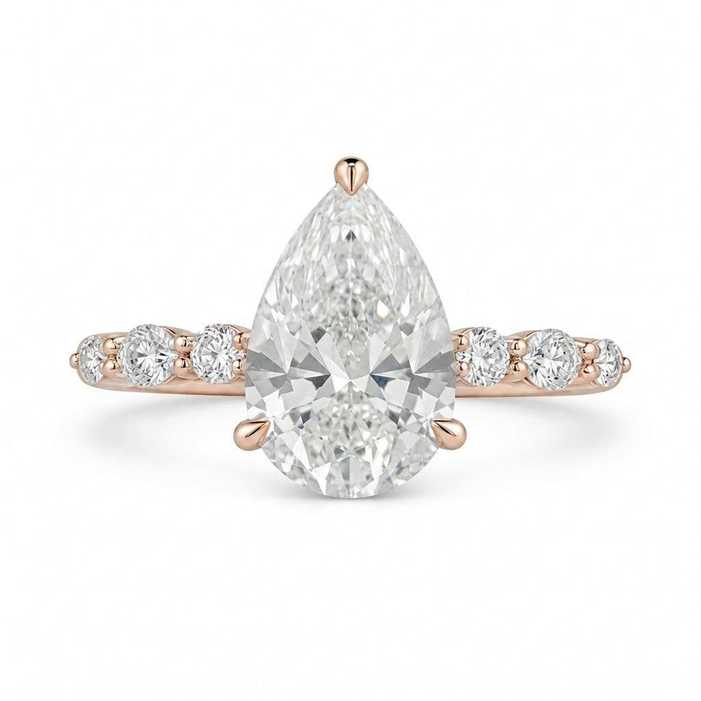 2.25 CT Pear Lab-Grown Diamond Hidden Halo Engagement Ring in 14K White Gold – Marquise Accent Bridal Design