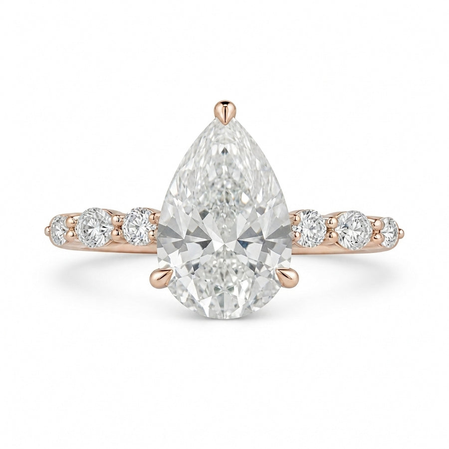 2.25 CT Pear Lab-Grown Diamond Hidden Halo Engagement Ring in 14K White Gold – Marquise Accent Bridal Design
