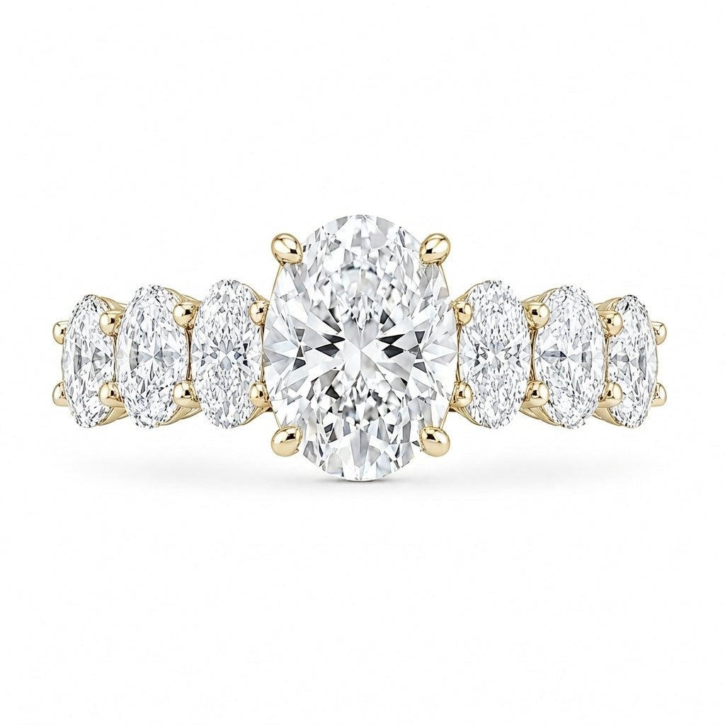 3.50 CT Oval Lab-Grown Diamond Hidden Halo Engagement Ring in 14K White Gold – Micro Pavé Band Design