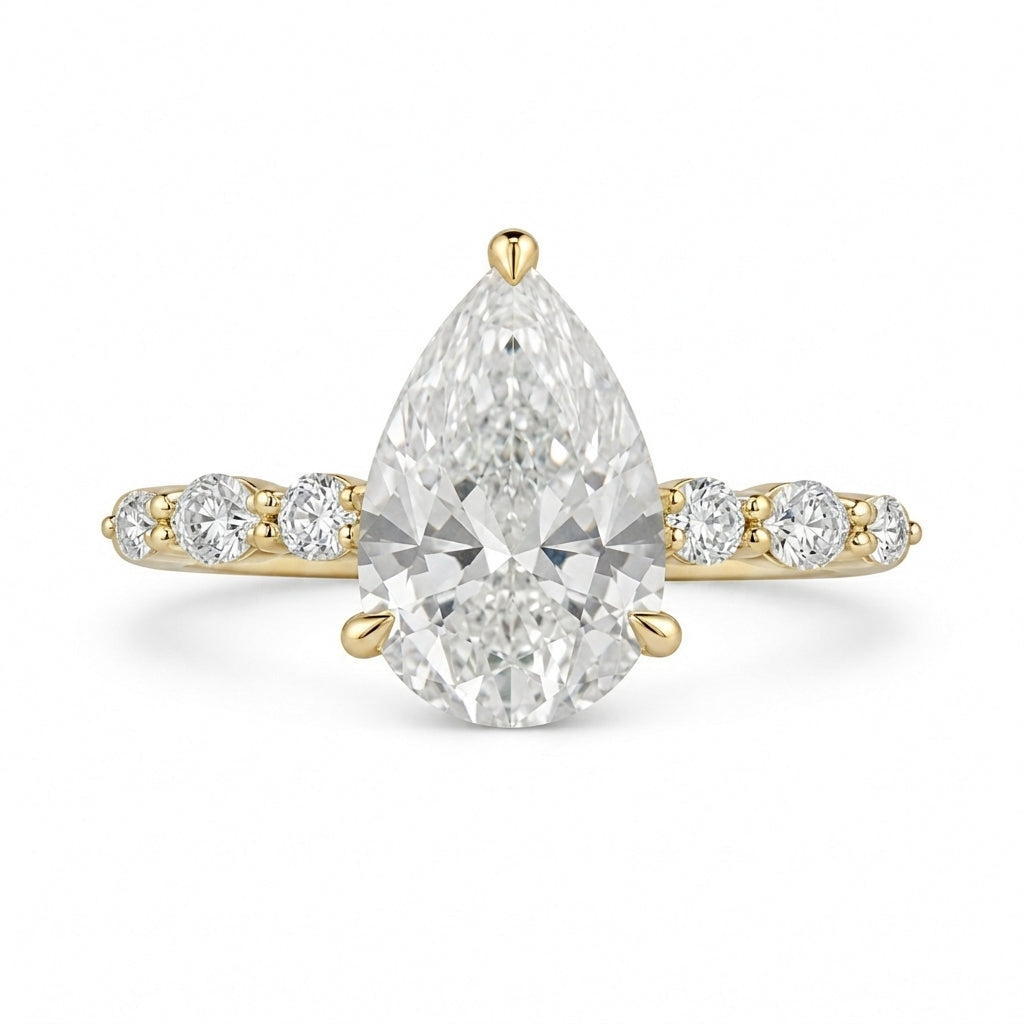 2.25 CT Pear Lab-Grown Diamond Hidden Halo Engagement Ring in 14K White Gold – Marquise Accent Bridal Design