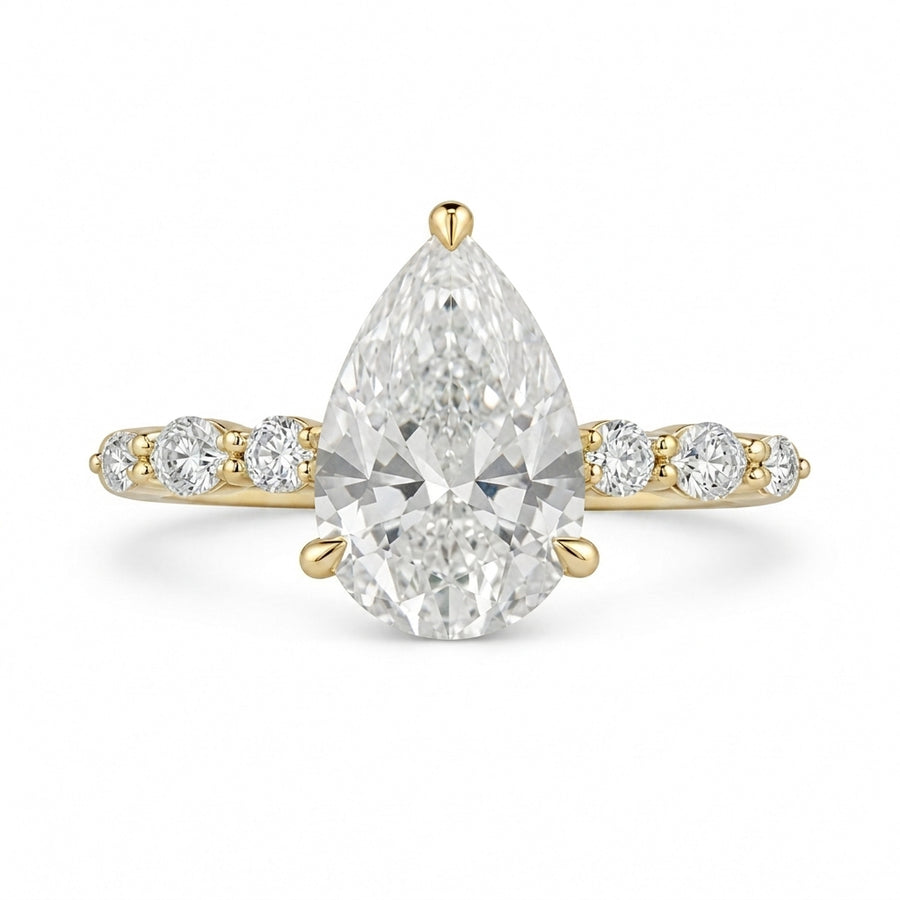 2.25 CT Pear Lab-Grown Diamond Hidden Halo Engagement Ring in 14K White Gold – Marquise Accent Bridal Design