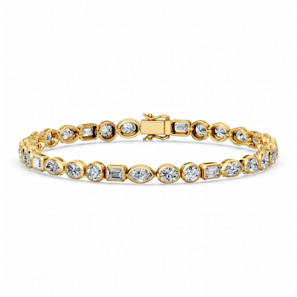 7.06 Carat Emerald Cut Diamond Tennis Bracelet VS1 D F White Gold 14k