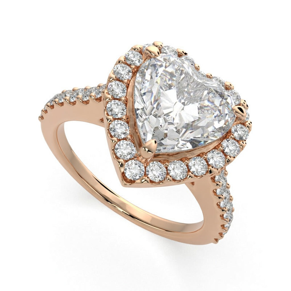 Beatrice 2.45 Carat Heart Cut Halo Pave Knife Edge Milgrain Engagement Ring