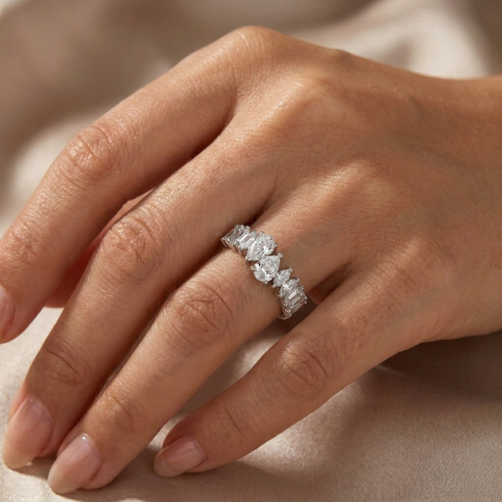 1.85 CT Lab-Grown Diamond Half Eternity Ring in 14K White Gold (D–F / VS1–VS2)