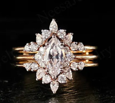 2.00 CT Marquise Lab-Grown Diamond Halo 2PCS Bridal Set in 14K White Gold – Vintage Enhancer Wedding Wrap Design