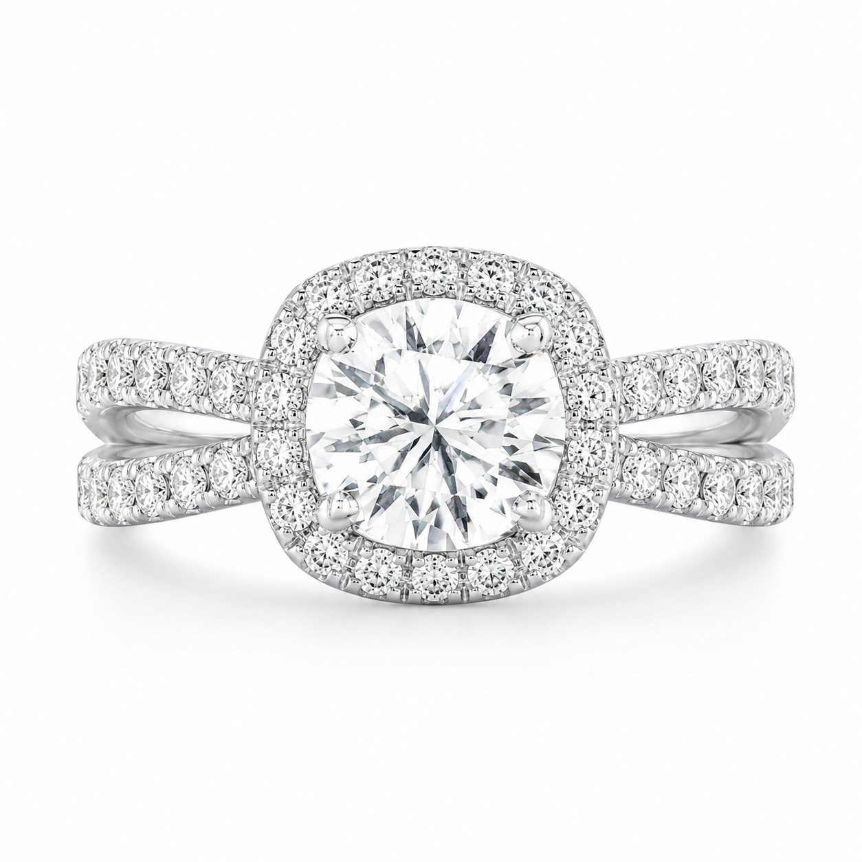 Serena 3.24 ct Lab Grown Round Cut Halo Double Row Diamond Engagement Ring