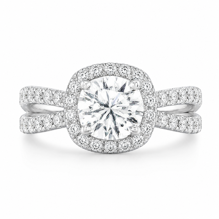 Serena Lab Grown Round Cut Halo Double Row Diamond Engagement Ring