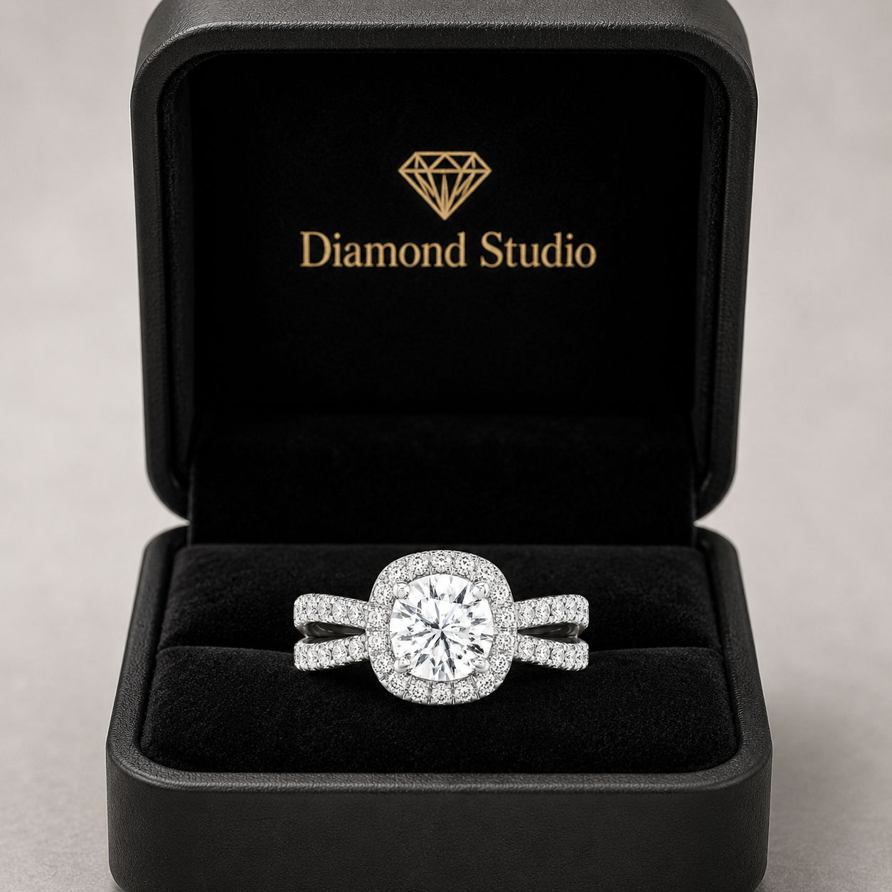 Serena 3.24 ct Lab Grown Round Cut Halo Double Row Diamond Engagement Ring