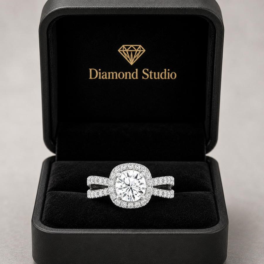 Serena 3.24 ct Lab Grown Round Cut Halo Double Row Diamond Engagement Ring