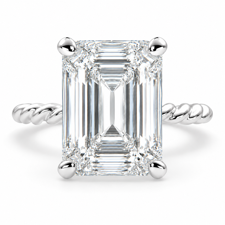 Renata 7 Carat Emerald Cut Solitaire Rope Engagement Ring