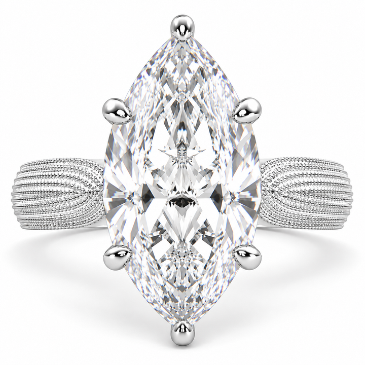 Valentina 7 Carat Marquise Cut Solitaire Tapered Milgrain Engagement Ring