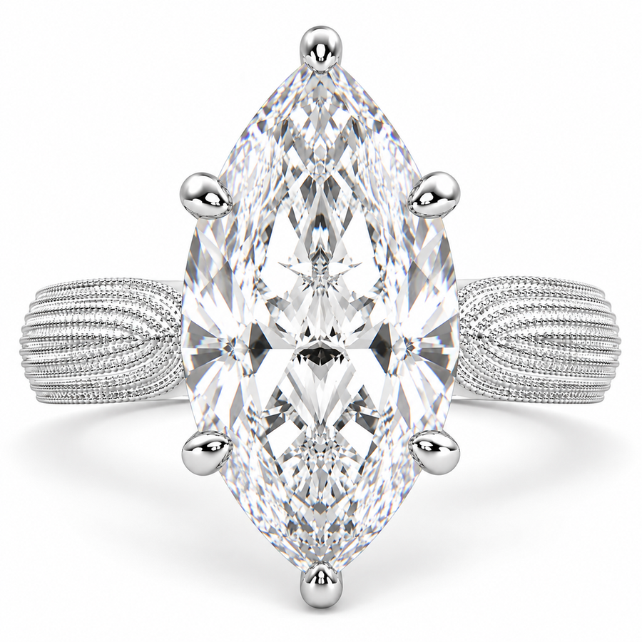 Valentina 7 Carat Marquise Cut Solitaire Tapered Milgrain Engagement Ring