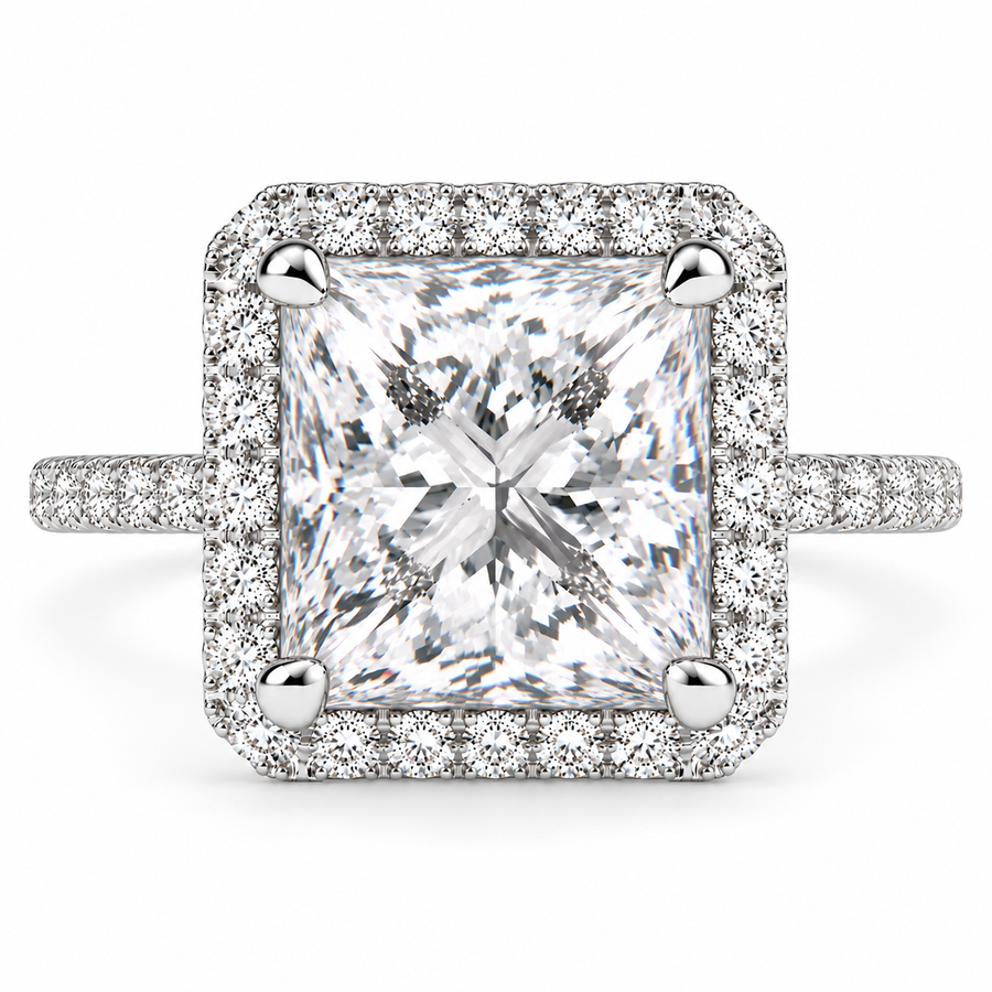 Isadora 6.4 Carat Princess Cut Halo Pave Engagement Ring