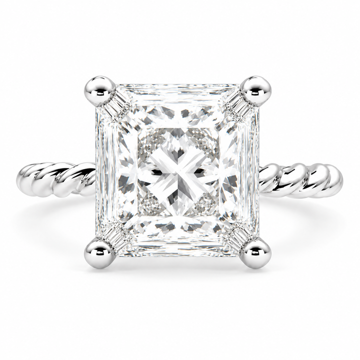 Renata 6 Carat Princess Cut Solitaire Rope Engagement Ring