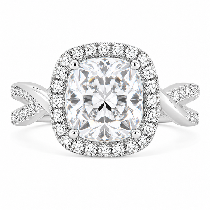 Celestina 6.35 Carat Cushion Cut Halo Pave Split Shank Engagement Ring