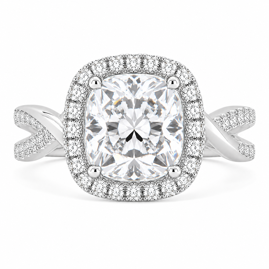 Celestina 6.35 Carat Cushion Cut Halo Pave Split Shank Engagement Ring