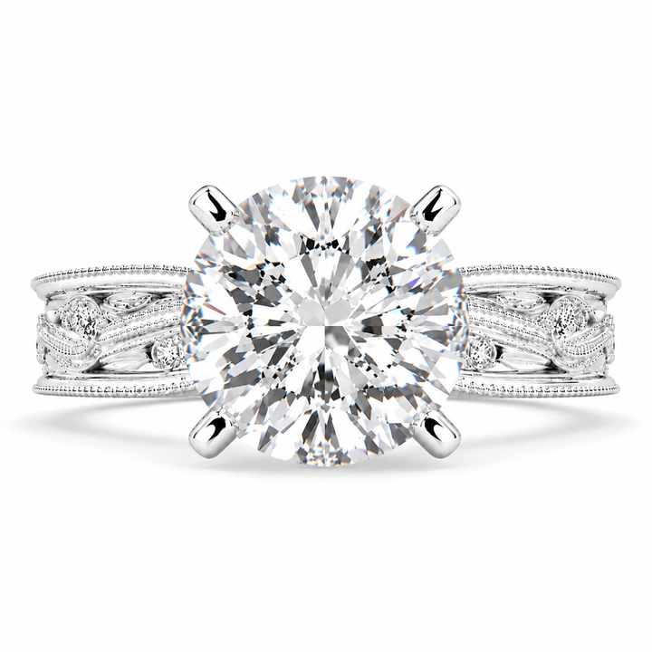 Sabrina 6 Carat Cushion Cut Solitaire Hand Engraved Milgrain Engagement Ring