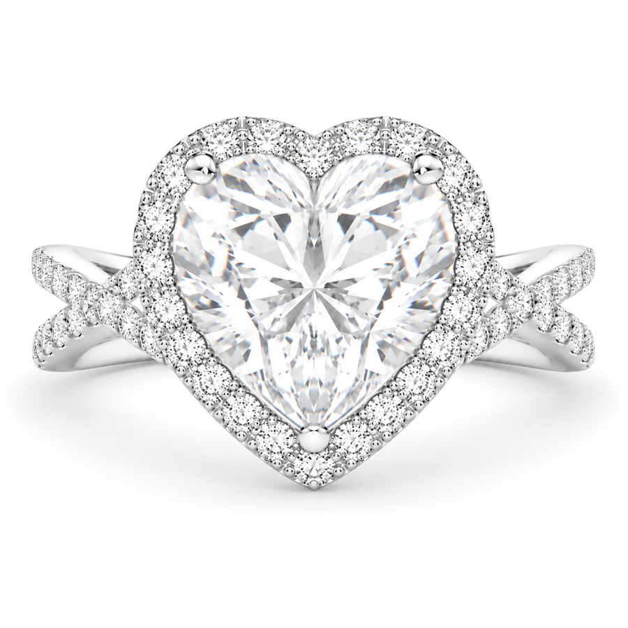 Ophelia 6.35 Carat Heart Cut Pave Halo Split Shank Engagement Ring