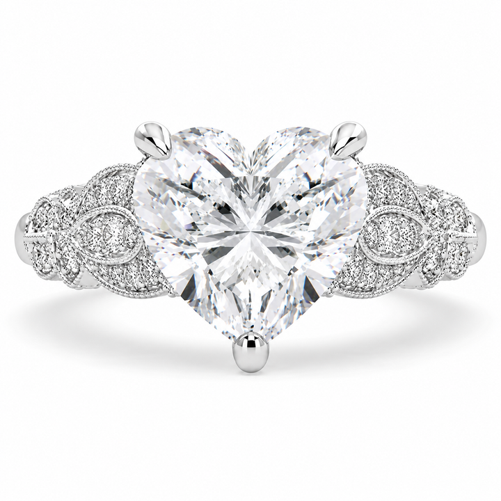 Nadia 6.15 Carat Heart Cut Pave Milgrain Engagement Ring