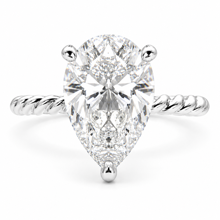 Renata 6 Carat Pear Cut Solitaire Rope Engagement Ring