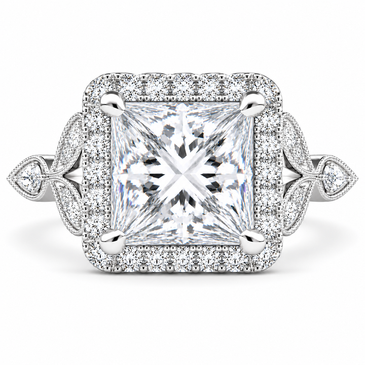 Ada 6.35 Carat Princess Cut Halo Pave Engagement Ring
