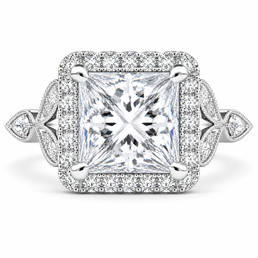 Ada 6.35 Carat Princess Cut Halo Pave Engagement Ring