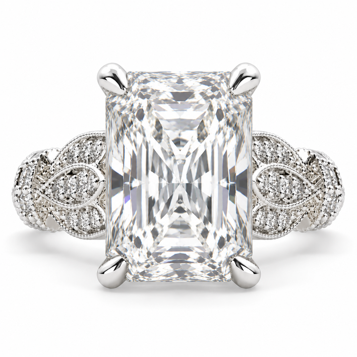6 CT Nadia Radiant Cut Lab-Grown Diamond Pavé Milgrain Engagement Ring