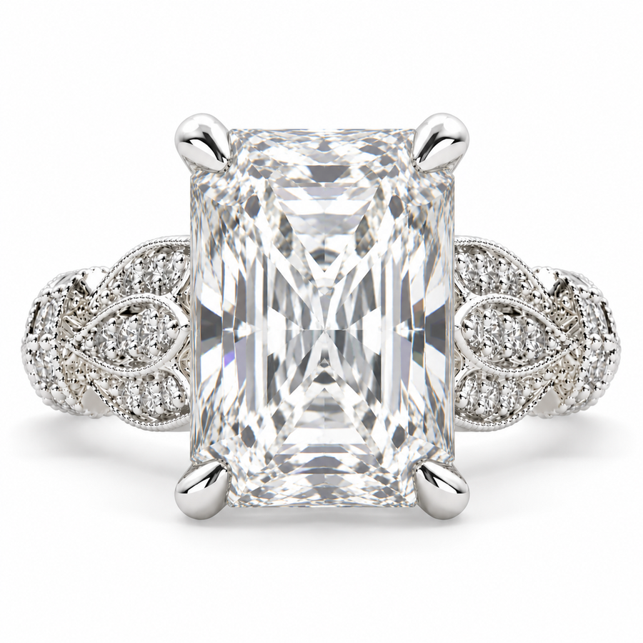 6 CT Nadia Radiant Cut Lab-Grown Diamond Pavé Milgrain Engagement Ring