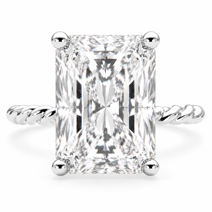 Renata 6 Carat Radiant Cut Solitaire Rope Engagement Ring