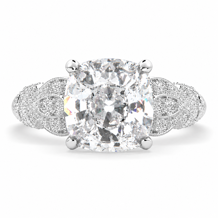 Nadia 6.15 Carat Cushion Cut Pave Milgrain Engagement Ring