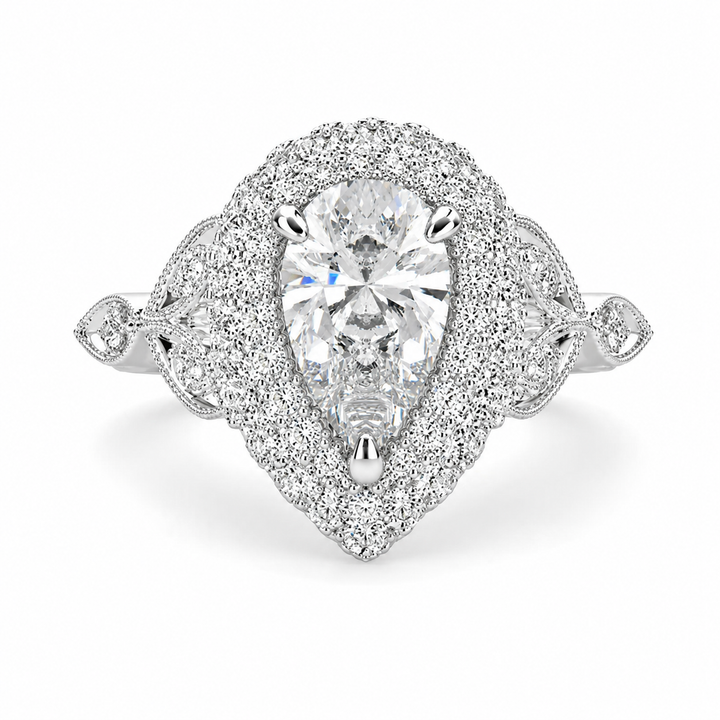 Ada 2.35 Carat Pear Cut Halo Pave Engagement Ring