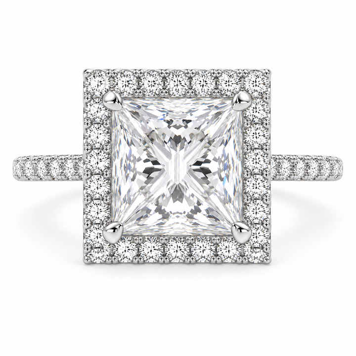 Bianca 4.5 Carat Princess Cut Halo Pave Engagement Ring