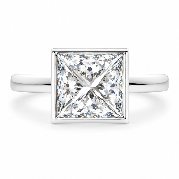 Xenia 4.15 Carat Princess Cut Halo Pave Solitaire Engagement Ring