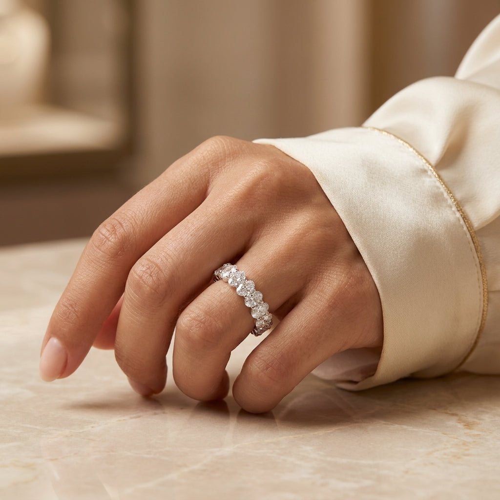 2.10 CT Lab-Grown Diamond Band Fashion Ring in 14K White Gold (D–F / VS1–VS2)