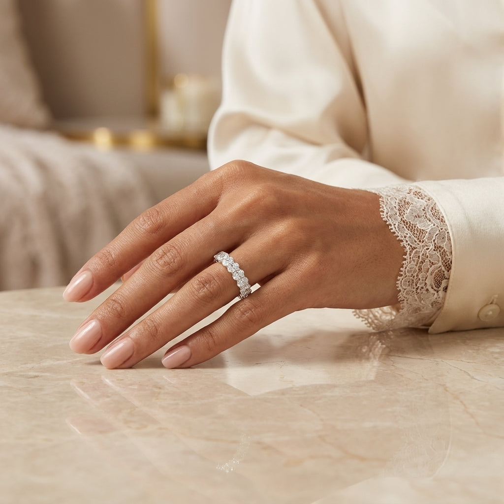 1.09 CT Lab-Grown Diamond Half Eternity Ring in 14K White Gold (D–F / VS1–VS2)