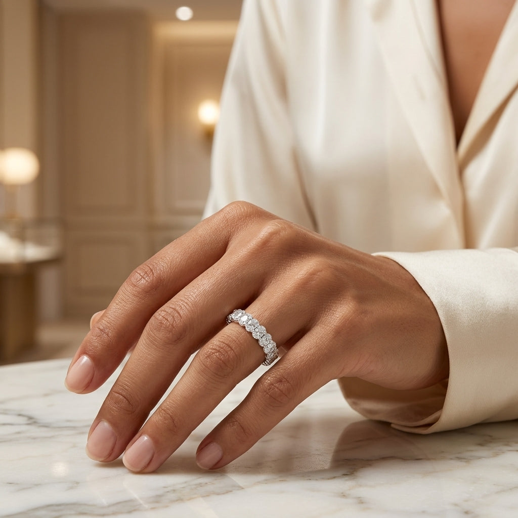 1.09 CT Lab-Grown Diamond Half Eternity Ring in 14K White Gold (D–F / VS1–VS2)