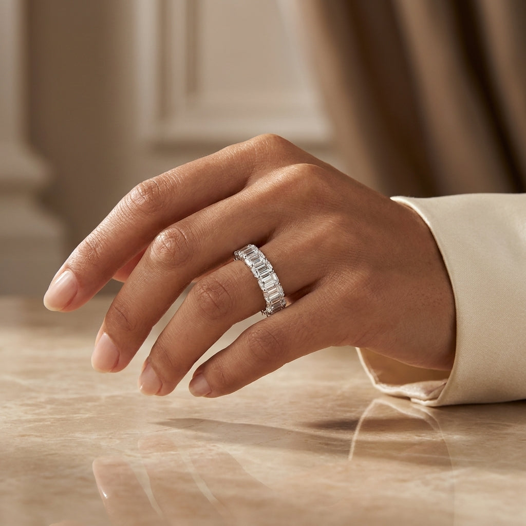 1.09 CT Lab-Grown Diamond Half Eternity Ring in 14K White Gold (D–F / VS1–VS2)