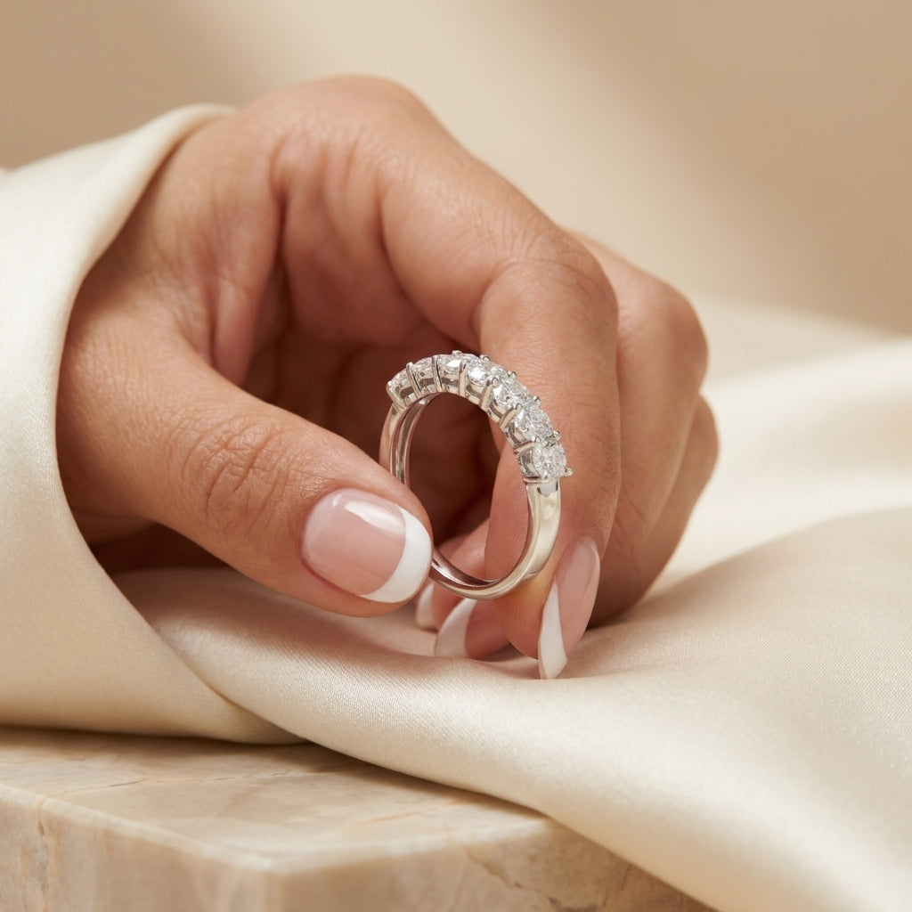 1.09 CT Lab-Grown Diamond Half Eternity Ring in 14K White Gold (D–F / VS1–VS2)