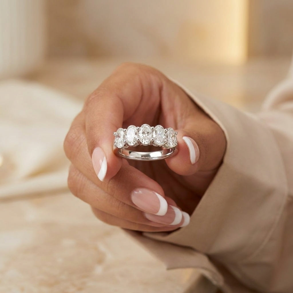 1.09 CT Lab-Grown Diamond Half Eternity Ring in 14K White Gold (D–F / VS1–VS2)