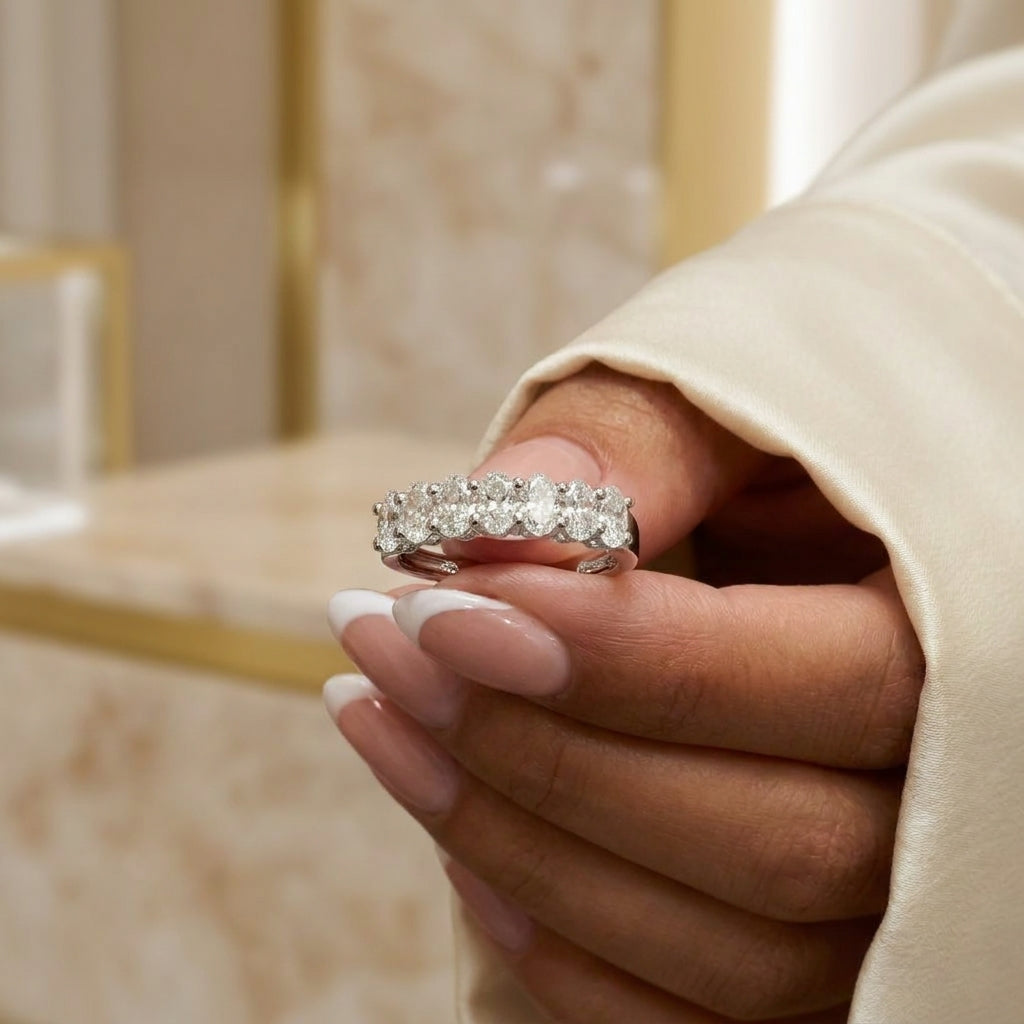 1.09 CT Lab-Grown Diamond Half Eternity Ring in 14K White Gold (D–F / VS1–VS2)