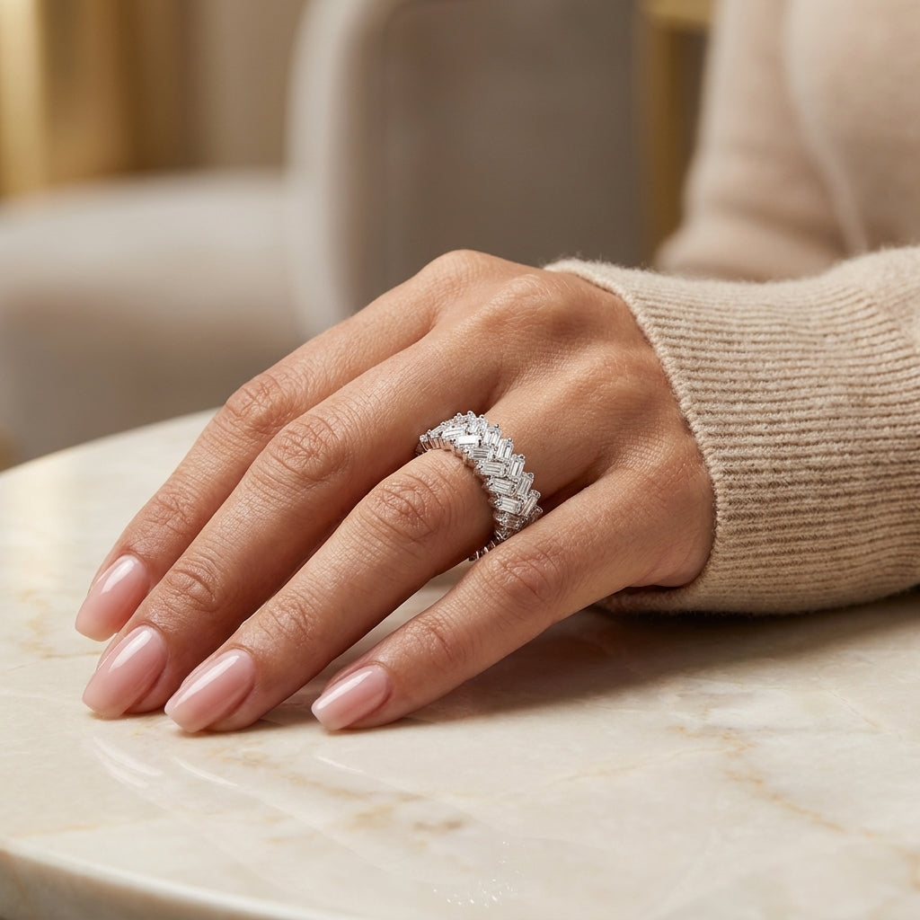1.65 CT Lab-Grown Diamond Band Fashion Ring in 14K White Gold (D–F / VS1–VS2)