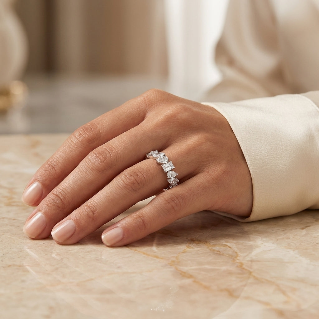 1.10 CT Lab-Grown Diamond Stackable Fashion Ring in 14K White Gold (D–F / VS1–VS2)