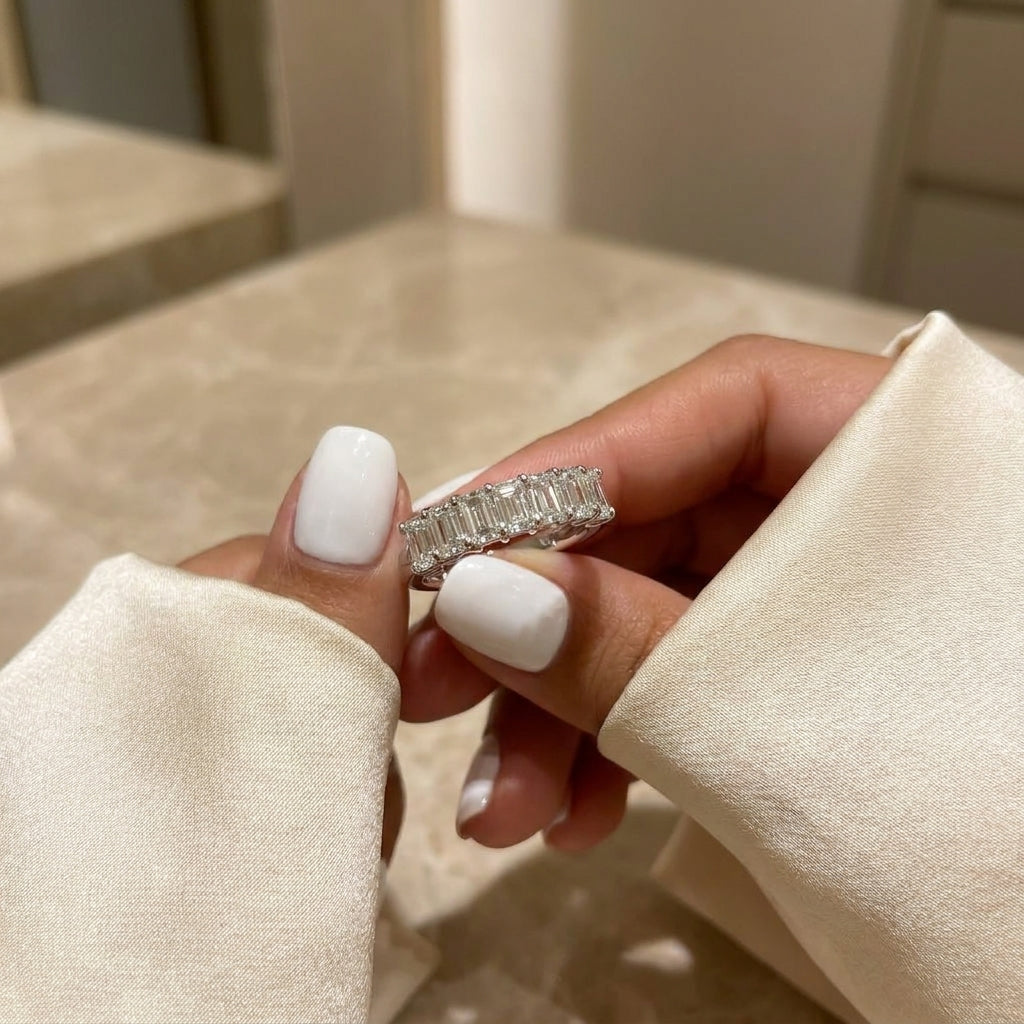 1.00 CT Lab-Grown Diamond Half Eternity Ring in 14K White Gold (D–F / VS1–VS2)