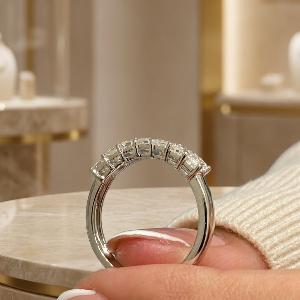 1.00 CT Lab-Grown Diamond Half Eternity Ring in 14K White Gold (D–F / VS1–VS2)