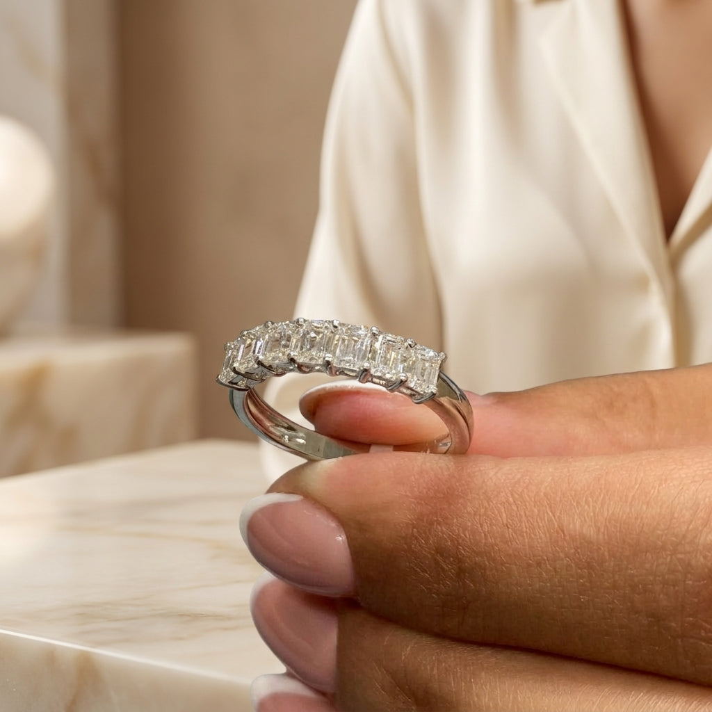 1.00 CT Lab-Grown Diamond Half Eternity Ring in 14K White Gold (D–F / VS1–VS2)