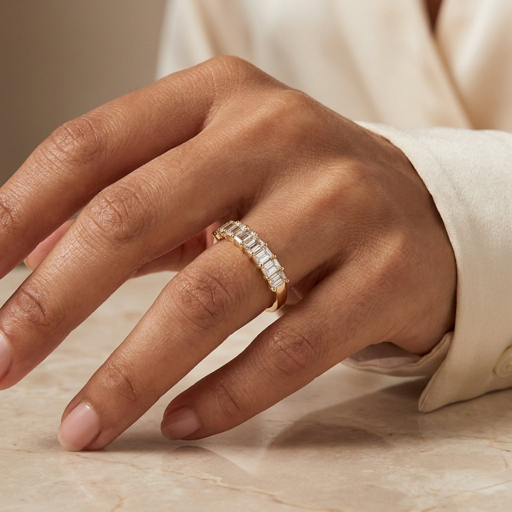 1.00 CT Lab-Grown Diamond Half Eternity Ring in 14K White Gold (D–F / VS1–VS2)
