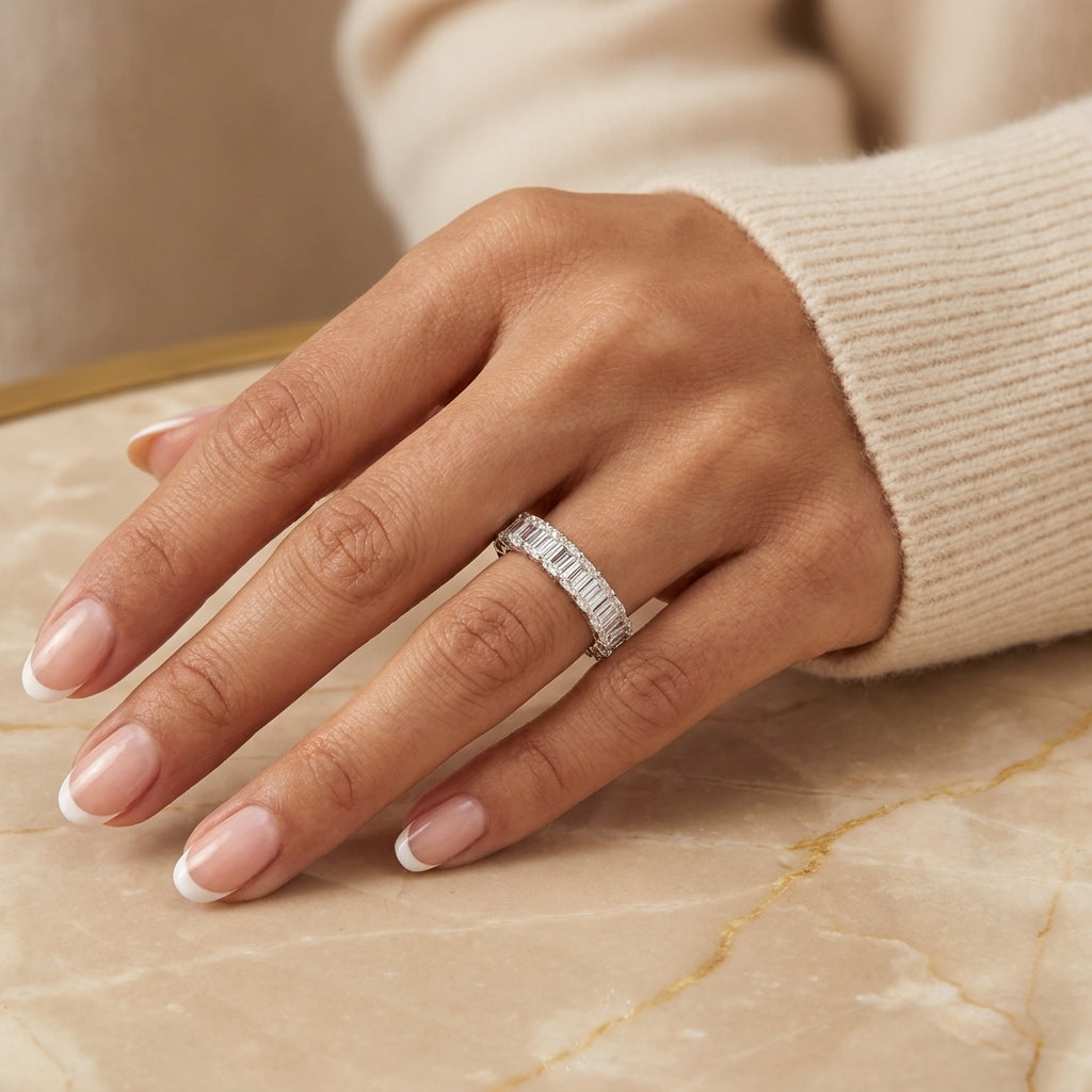 1.00 CT Lab-Grown Diamond Half Eternity Ring in 14K White Gold (D–F / VS1–VS2)