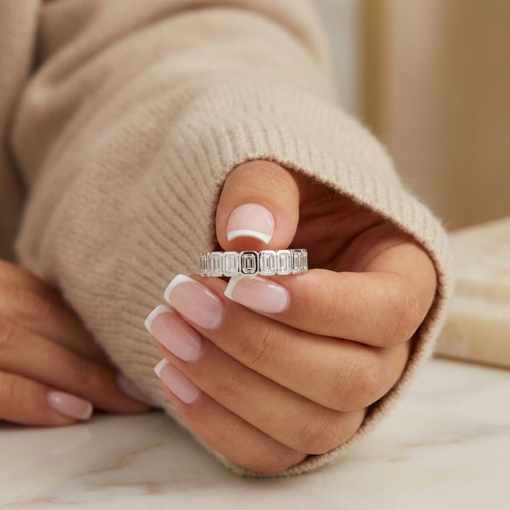 1.00 CT Lab-Grown Diamond Half Eternity Ring in 14K White Gold (D–F / VS1–VS2)