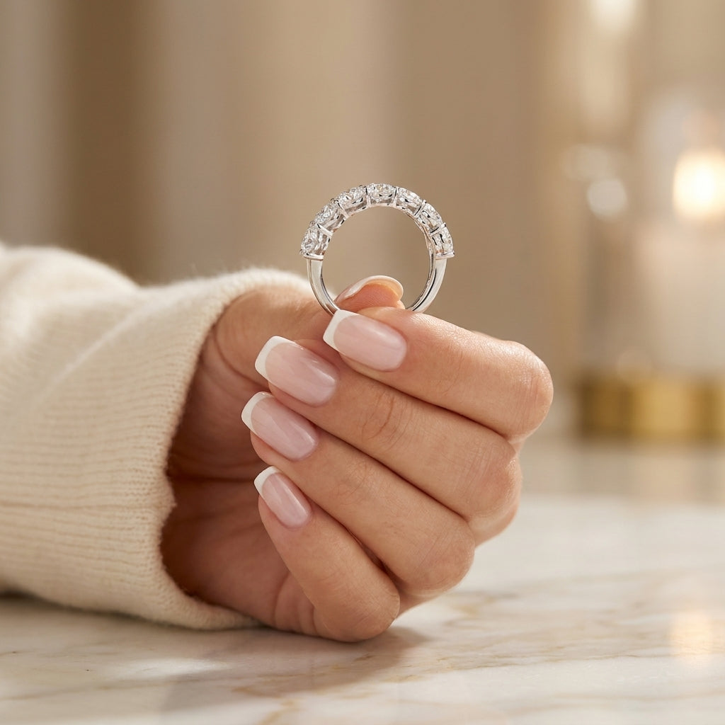 3.52 CT Lab-Grown Diamond Half Eternity Ring in 14K White Gold (D–F / VS1–VS2)