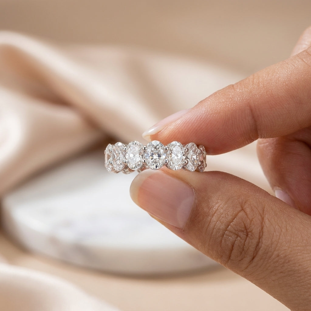 3.52 CT Lab-Grown Diamond Half Eternity Ring in 14K White Gold (D–F / VS1–VS2)
